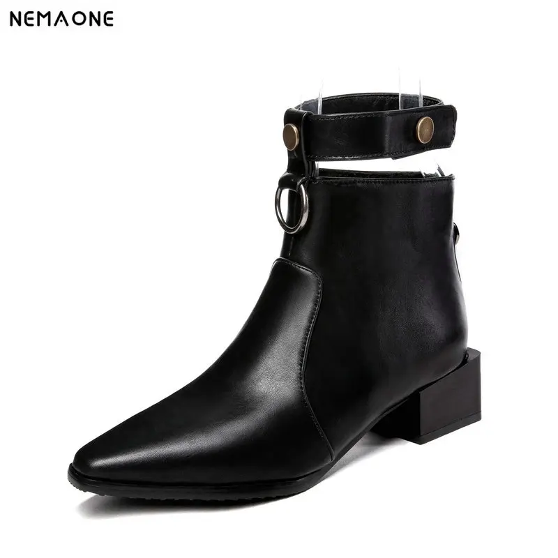 

NEMAONE New ankle boots woman square heels poined toe western boots woman spring autumn women casual shoes black red gold