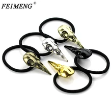 Прямая поставка, резинки для волос, Очаровательная голова вороны, футболка с изображением черепа и волос, ювелирные изделия в винтажном стиле, Античная бронзовая Серебряная голова птицы, эластичная для женщин