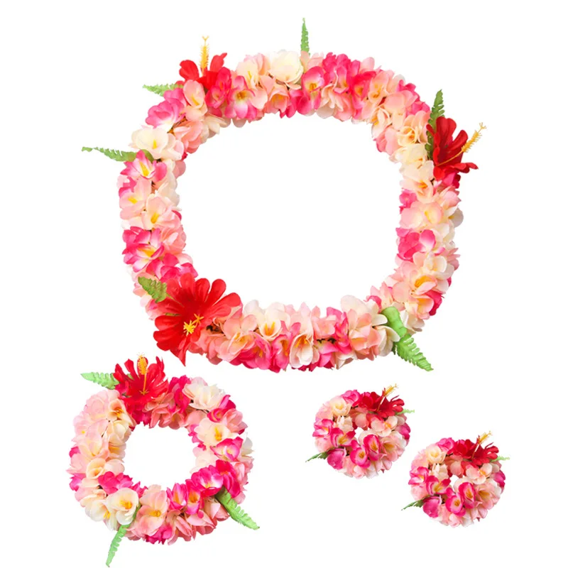 4pcs High Quality Hawaiian Garland Artificial Flowers Necklace Headband Set Wedding Fancy Dress Beach Fun Party Decor DIY gift | Дом и сад
