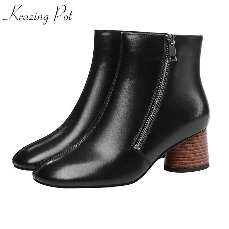 

Krazing Pot cow leather movie star leisure casual keep warm boots style round toe round heel gladiator Chelsea ankle boots L66
