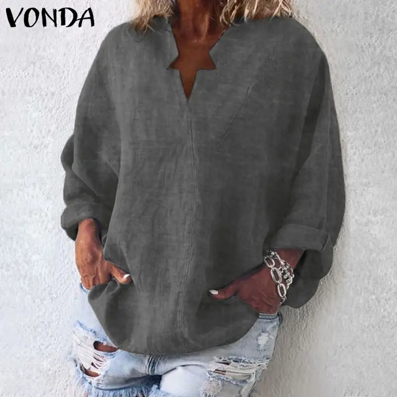 

VONDA Women Long Shirts 2019 Autumn Spring Womens Blouse Casual Loose Tunic Tops Ladies Plus Size Blusas Vintage Femininas 5XL