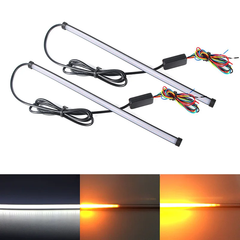 

2PCS Newest Sequential Flow Daytime Running Light White Amber Yellow/Red DC 12V Switch back DRL Daylight with Turn Signal