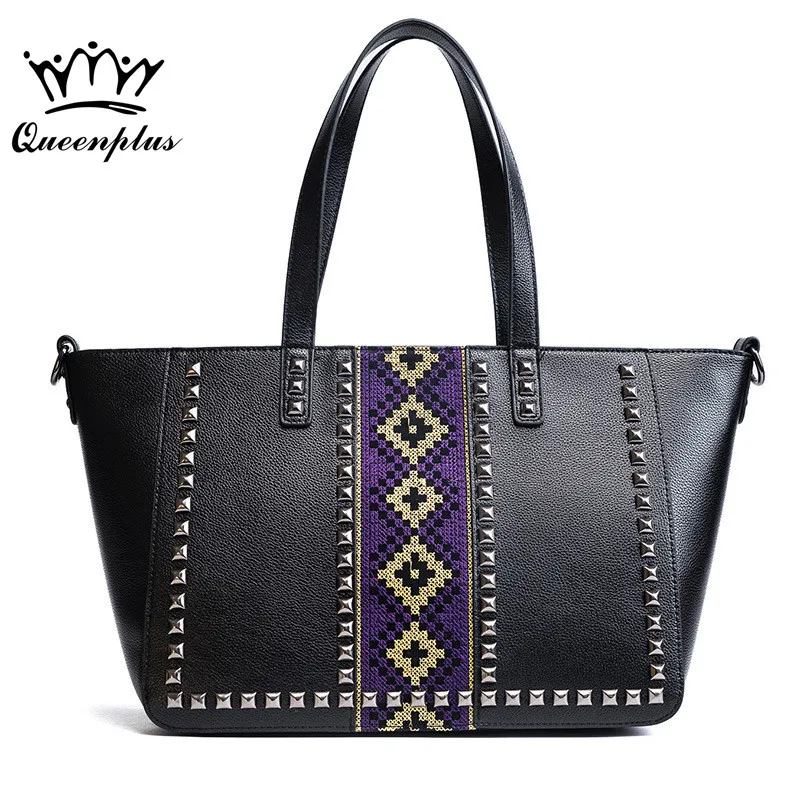

2017 new fashion handbags Ethnic style Handbag Shoulder Messenger Bag rivets Embroidered Tote Bag