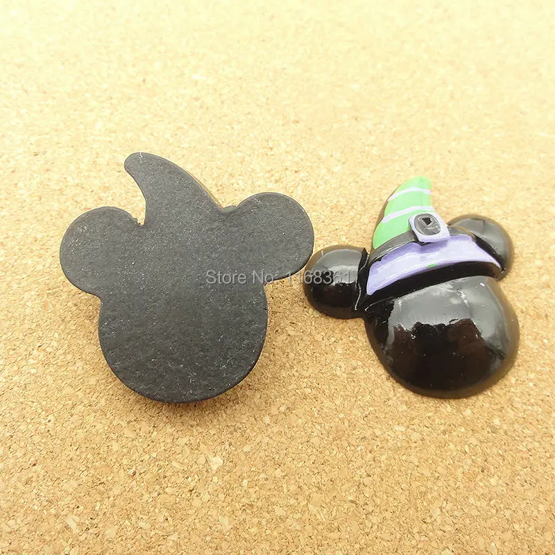 1pcs/lot resin flat back Halloween Mickey with green hat 30mm Cabochons Hair Bow Center DIY Christmas decration C118-5