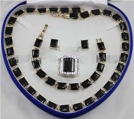 

Free Shipping >>new hot Black Rich Agate Link Bracelet/ Earrings /Ring / Necklace Jewelry Set