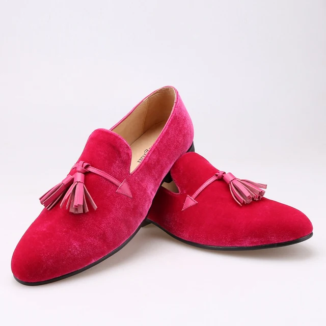 2016 New pink color men velvet shoes fashion leather tassel men loafers ...
