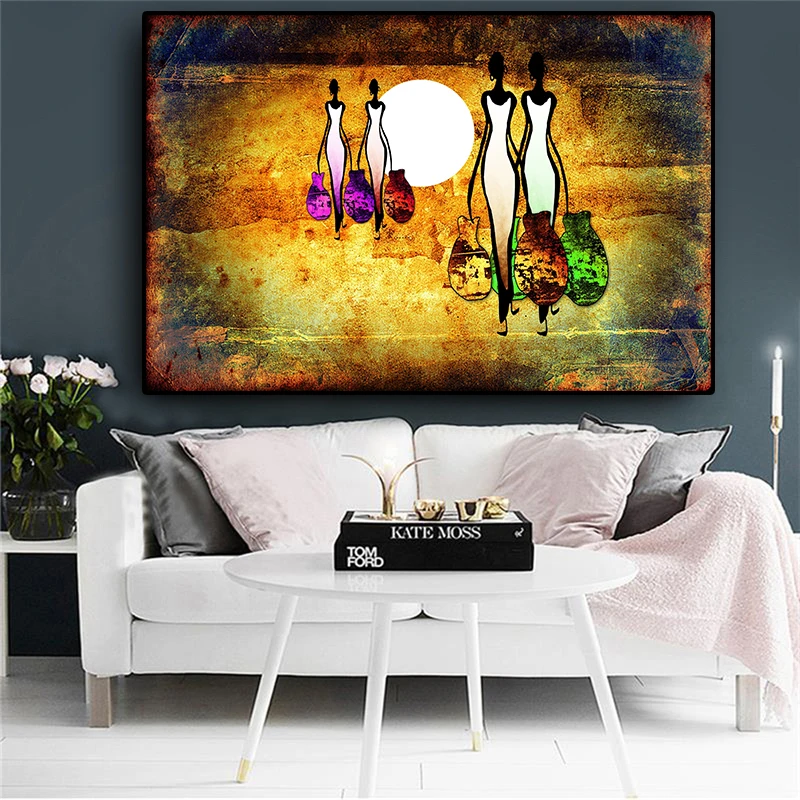 Абстрактный закат Африканская женщина фигура картина маслом на холсте плакаты и принты Куадрос искусство на стене картина для гостиной