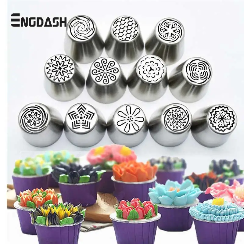 

ENGDASH 12pcs/Set Tulip Icing Piping Nozzles Pastry Bag Cake Decorating Tips 3D Printer Nozzles for Cream Baking Tools