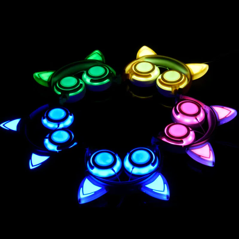 Christmas Rechargeable LED Foldable Flashing Headphone kids cat ear headphones Gaming Headset For PC Laptop Computer Mobile