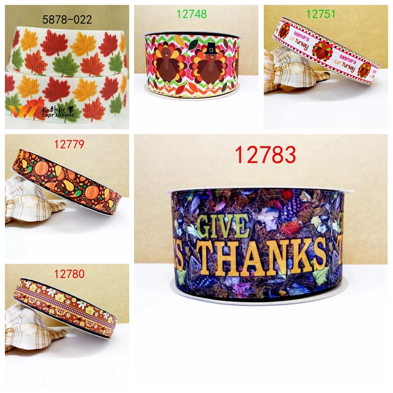

Free shipping 50 yard thanks giving day printed grosgrain ribbon 12748