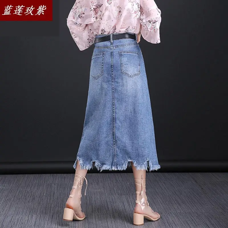 

Irregular tssels demin skirt tutu women skirts fashion do the old casual medium-length bust skirt female new 2019