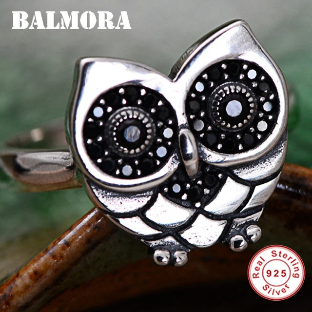 BALMORA 925 Sterling Silver Owl Open Rings for Women Men Vintage Punk Animal Ring Thai Silver Fashion Jewelry Anillos JWR059664