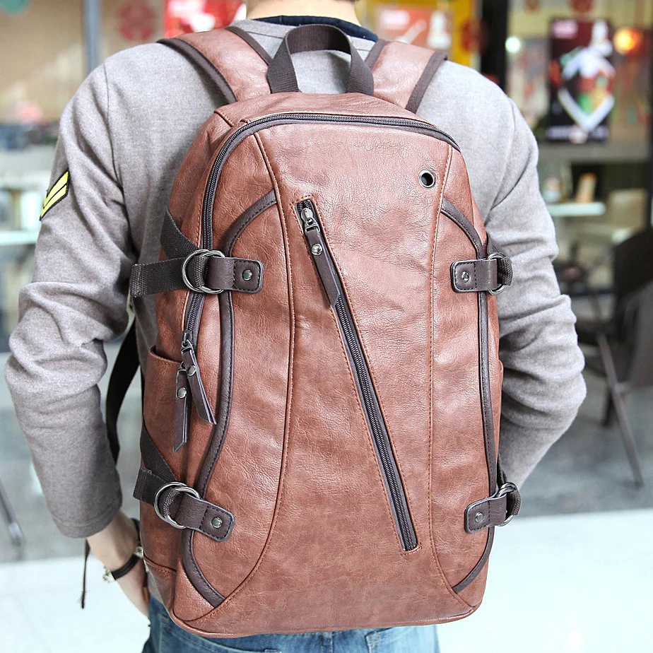 2016 vintage PU leather backpack school laptop bags casual backpack