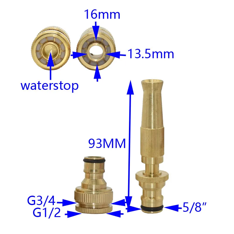 Латунный 1/2 дюймовый Быстрый водостопорный соединитель для автомойки водяной пистолет комплект G1/2 G3/4 садовый шланг медный соединитель 1 комплект