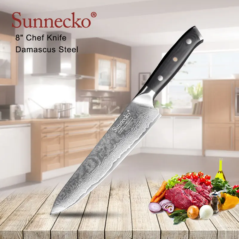 SUNNECKO 8 дюймов нож шеф-повара кухонные ножи 73 слоя японский Дамаск VG10 сталь острое