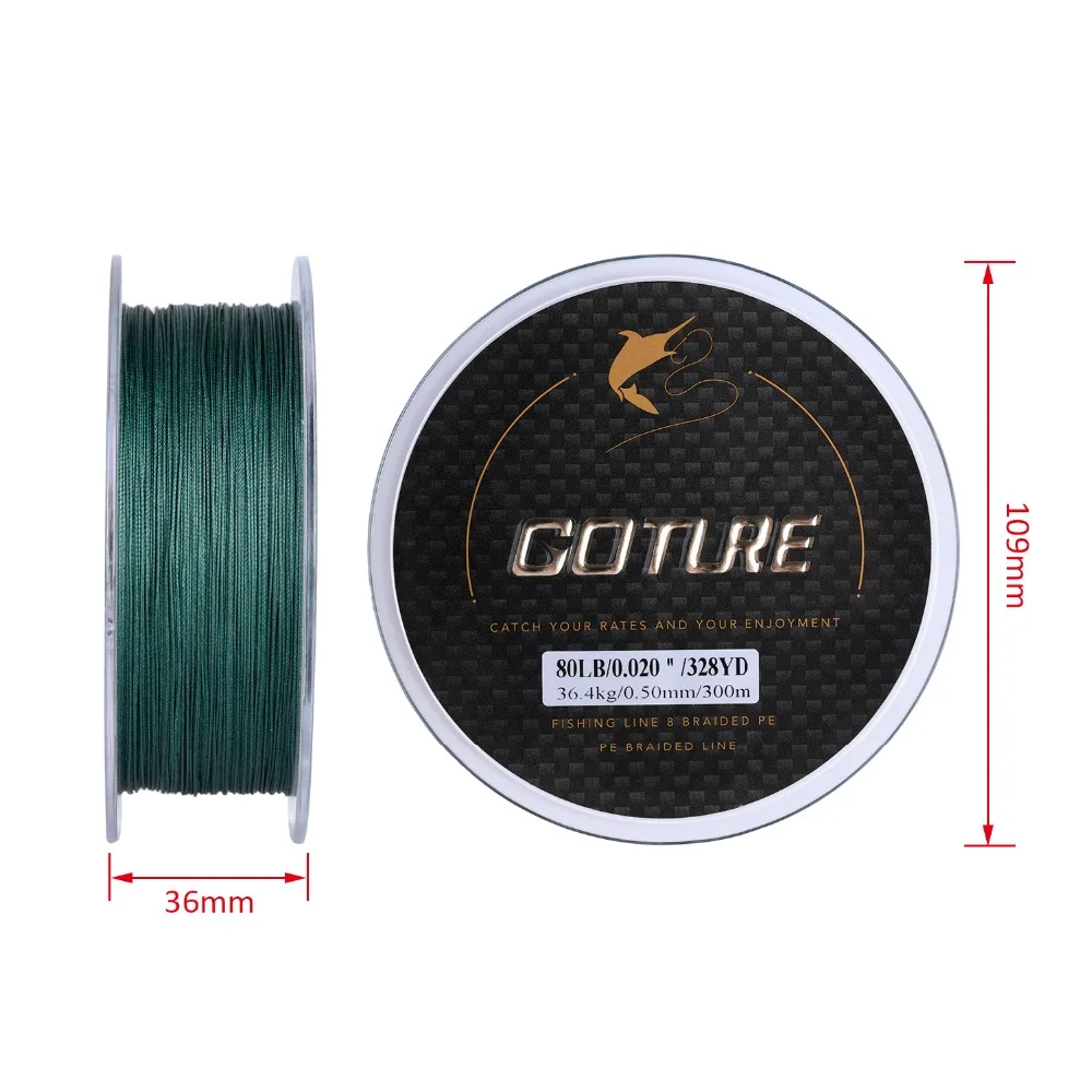 Goture 8 strands супер прочная леска 300M сильная многофиламентная плетеная линии 20 80LB для