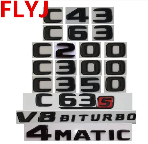 

Flat Gloss Glossy Black Trunk Letters Emblem Emblems Badge for Mercedes Benz C43 C63 C63s C300 C350 4MATIC AMG V8 BITURBO 2017+