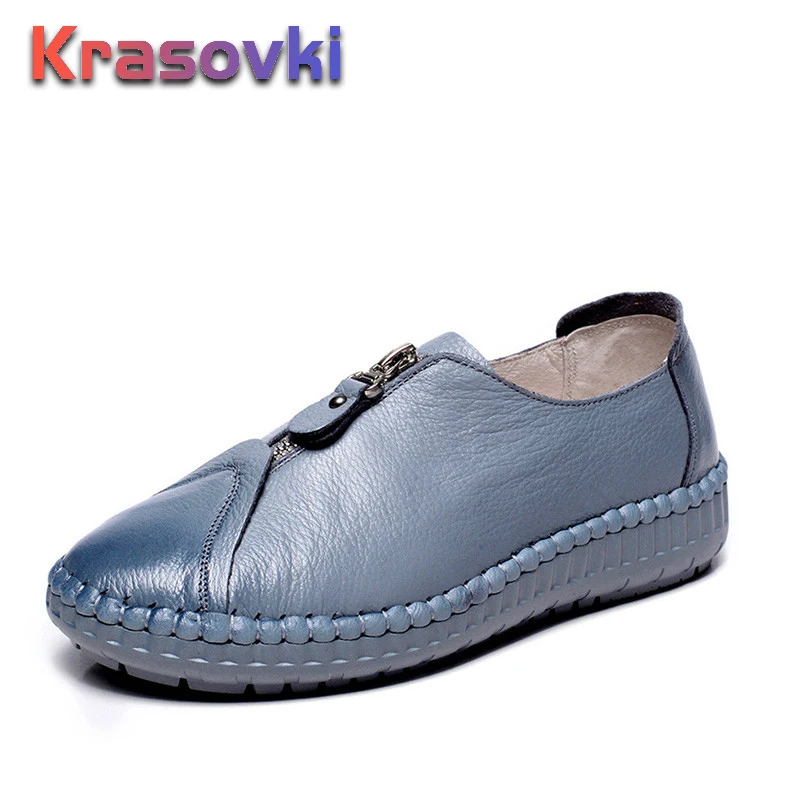 

2019 Spring Summer Winter lady Loafers Flats Soft Moccasins Footwear Women Casual Shoes Round Toe Comfortable Zipper Shoes