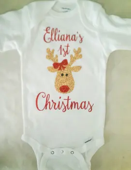 

custom name My First Christmas 1st birthday baby shower bodysuit onepiece romper Outfit New Year party favors Photo Prop