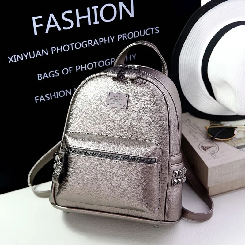 NEW Korean Women Backpack PU Leather Leisure School Bags Famous Brand Designer Rivet Decro Travel Mochila
