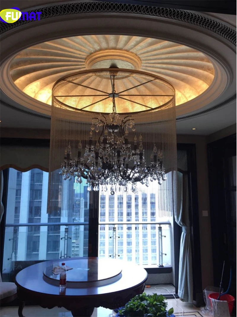 FUMAT RH Style Crystal America Retro Villa Chandeliers Lamps Waterfall Art Frame Living Dinning Study Room Hanging Light Fixture 6