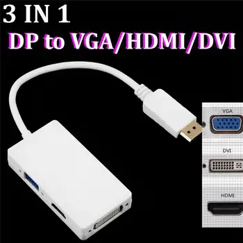 

100pcs/lot* Multi-function 3 in 1 1080P displayport DP to HDMI DVI VGA adapter converter cable For PC Laptop