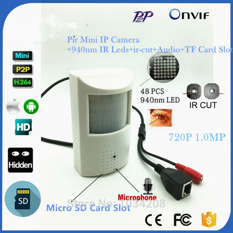 720P Pir Style Mini IP Camera 940nm IR Night Vision Pinhole IP Cam