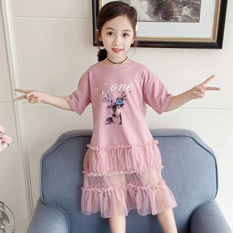 

Girls Dresses 2019 Summer New Children's Clothing Girls Foreign Puff Yarn Printed Princess Dress