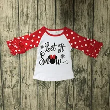 Эксклюзивный! Осенне-зимняя детская одежда для маленьких девочек, эксклюзивные хлопковые футболки, одежда с регланами, Рождественская одежда с мышкой «let it snow»