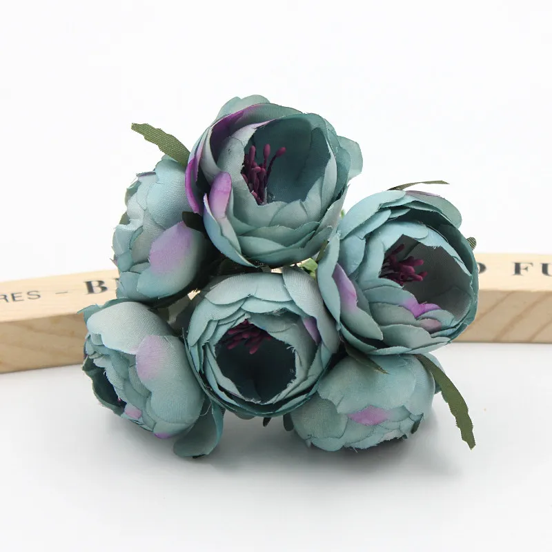6 шт./лот 4,5 см Моделирование искусственных цветов маленькая шелковая ткань розы чайные пакетики ручной работы свадебные украшения - Цвет: sky blue