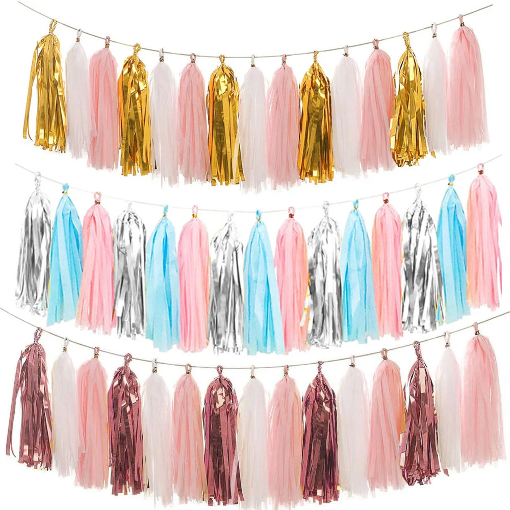 15pcs Wedding Party Decoration Paper Tassels Garland Ribbon Curtain Baby Shower Decoration Bachelorette Party Supplies Flamingo