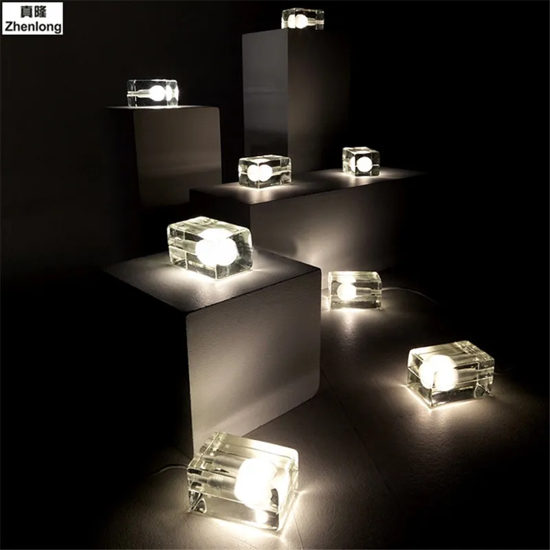 Transparent Glass Crystal Bulb G9 Modern Ice Table Lamp Creative Decorative Bedroom LED Ice Cream Brick Desk Lamp Warm/white Led