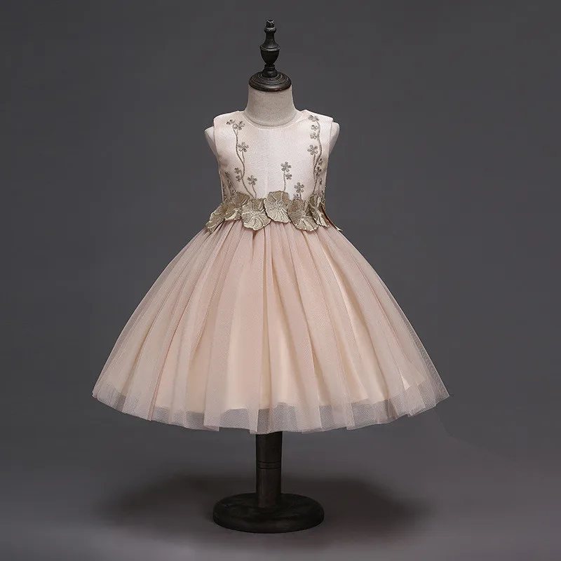 

Formal Party Flower Girls Dress O-Neck Wedding Pageant 2017 Summer Princess Party Girl Slim Dresses Children Clothes Sleeveless