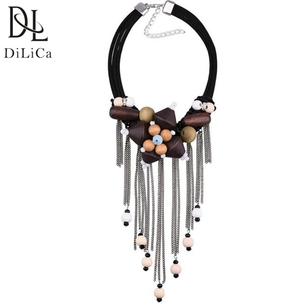 

DiLiCa Vintage Wooden Necklace Women Charms Choker Necklaces Pendants Female Boho Maxi Necklace Jewelry Tijdens ketting