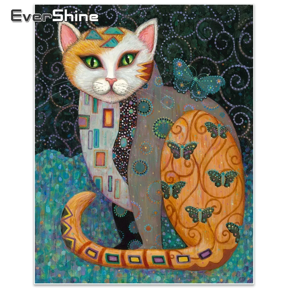 

EverShine 5D DIY Diamond Painting Animal Full Square Diamond Embroidery Cat Pictures Of Rhinestone Diamond Mosaic Home Decor