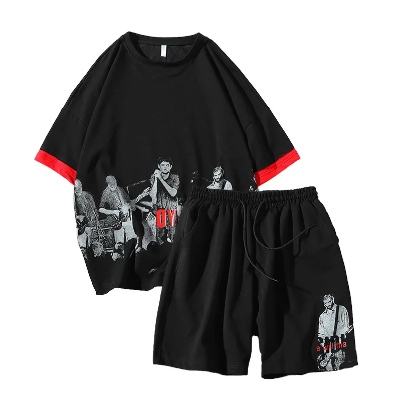 Rlyaeiz 2019 Summer Tracksuit Men Sets High Quality Casual Fashion Printed T shirts + Shorts Sporting Suits Male Wear | Мужская одежда