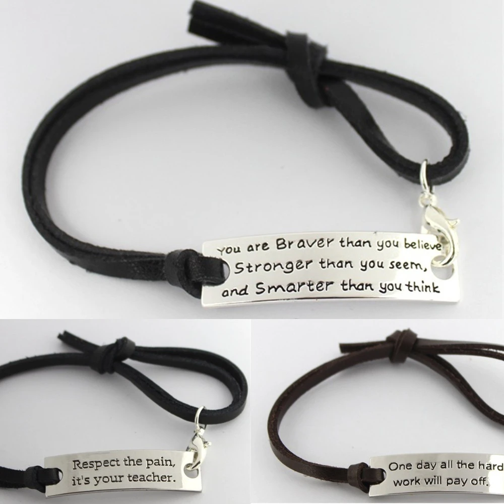 Bracelet En Cuir A Breloques Pour Hommes Et Femmes Citation Inspirante Vous Etes Courageuse Respect De La Douleur Travail Paiera Bijoux Cadeau Chaine Aliexpress