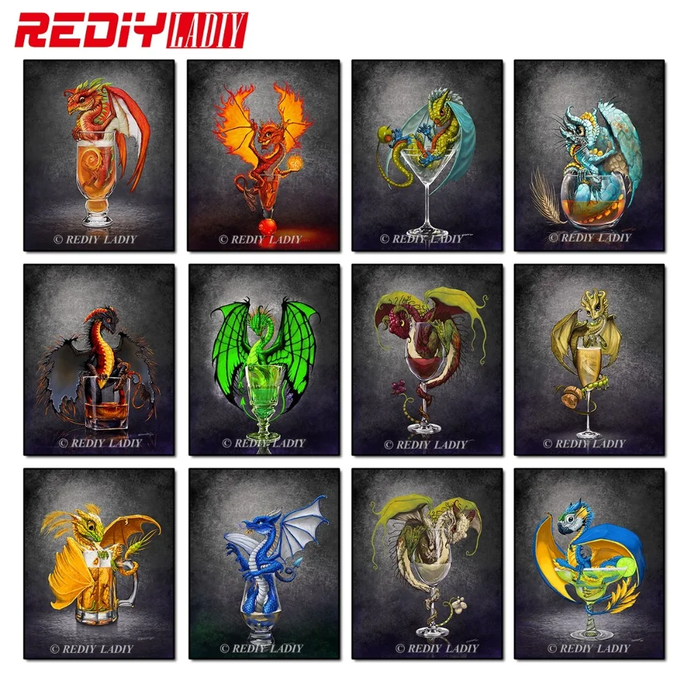 

REDIY LADIY Diamond Mosaic Pattern Dragon Cocktail Diamond Embroidery Beads Diamond Painting Cross Stitch Rhinestones Home Decor
