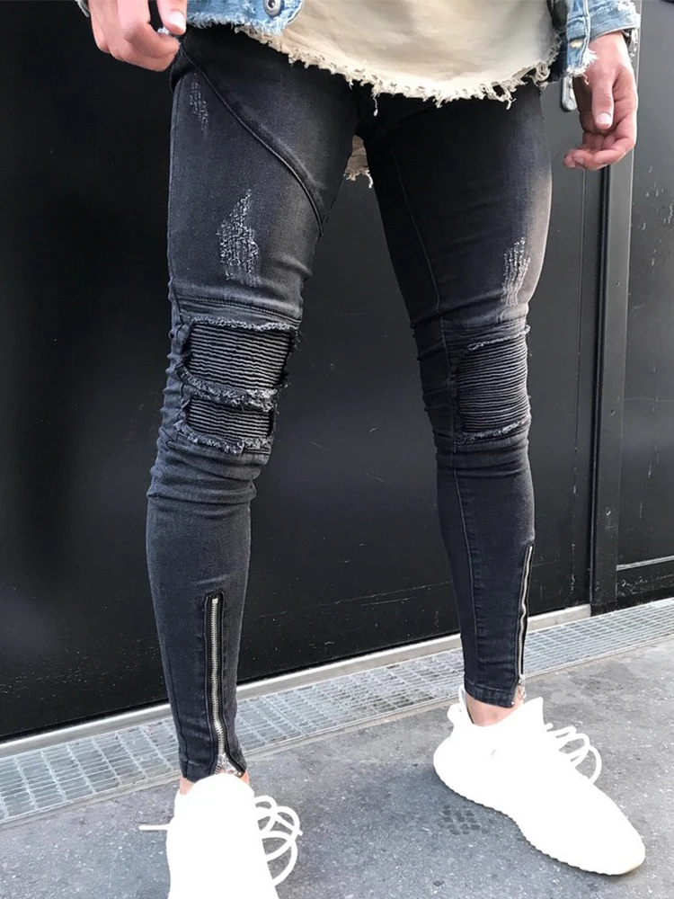 KENNTRICE Ripped Jeans Men High Street Mens Distressed Slim Fit Denim