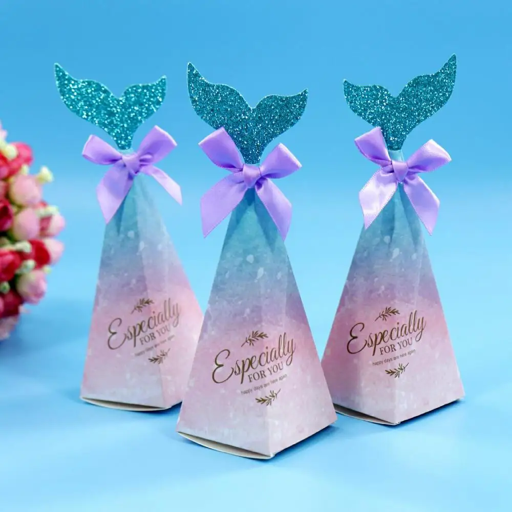 

New 20x6cm Mermaid Tail Candy Boxes Pink Mermaid Tail Bow Knot Gifts Box Kids Favors Wedding Theme Birthday Party Supply