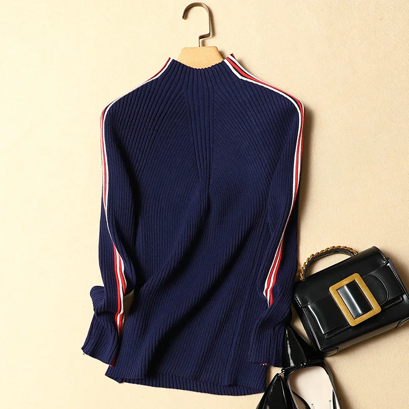 

Turtleneck Women Sweater 2019 Autumn Winter Elastic Knitted Striped Slim Sexy Pullovers Outwear Top Quality