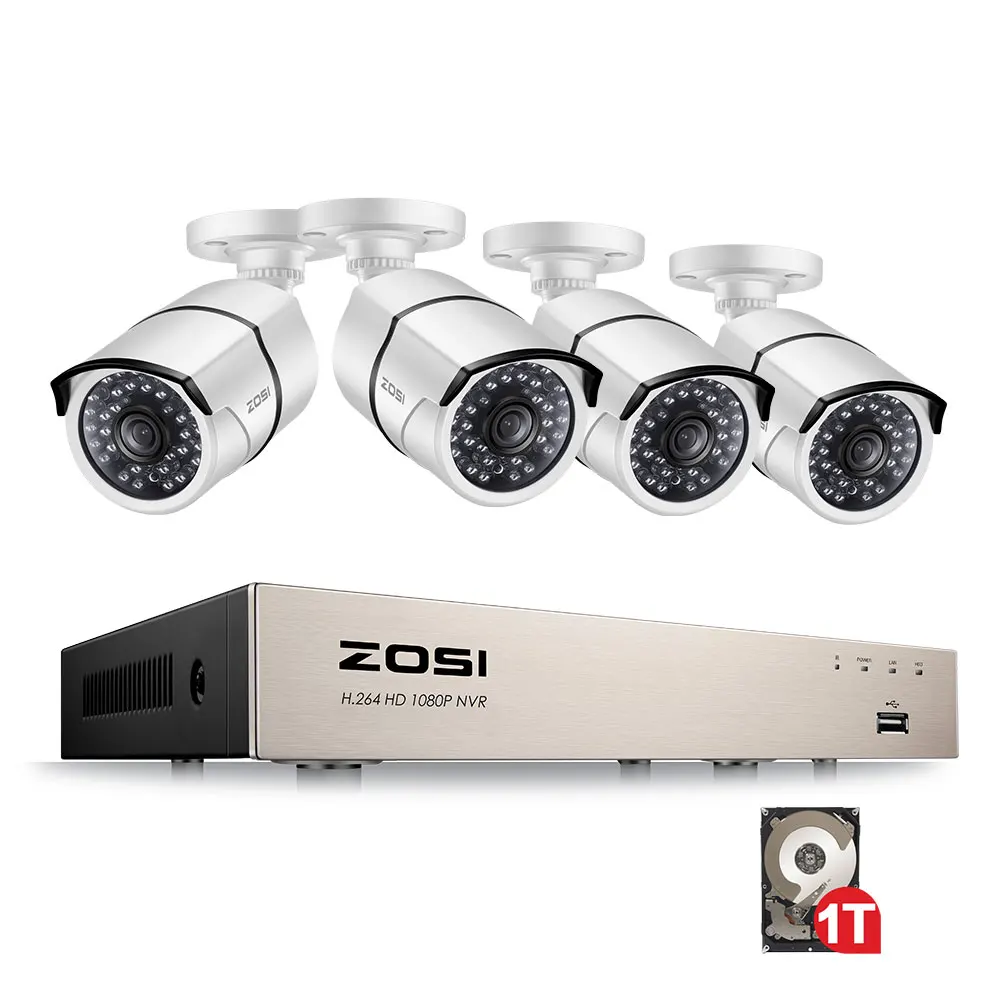 

ZOSI 8CH H.264 NVR 1080P IP Network POE Video Record IR Outdoor CCTV Security Camera System Home video Surveillance kit