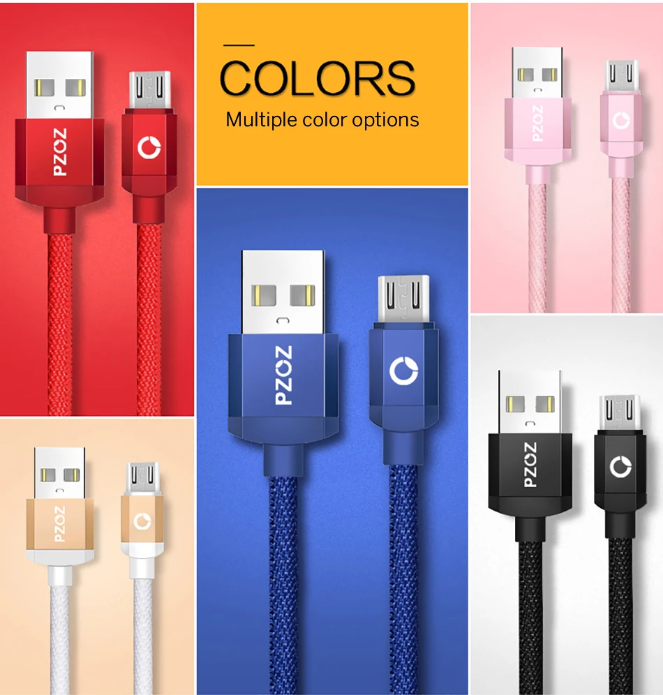 Pzoz Быстрая зарядка Micro USB Кабель нейлоновый шнур MicroUSB 2A Android Micro-USB 1 м 2 м 2 м 3 М Micro USB кабель зарядного устройства красный для Samsung