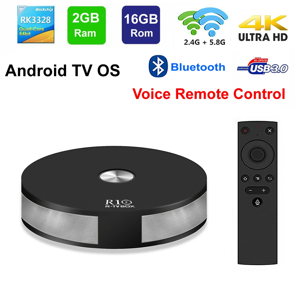 

R-TV BOX R10 Smart TV BOX Android TV OS Voice Remote Control RK3328 Quad Core 2GB 16GB 2.4G/5G Dual WIFI 3D 4K HDR USB3.0 BT4.1
