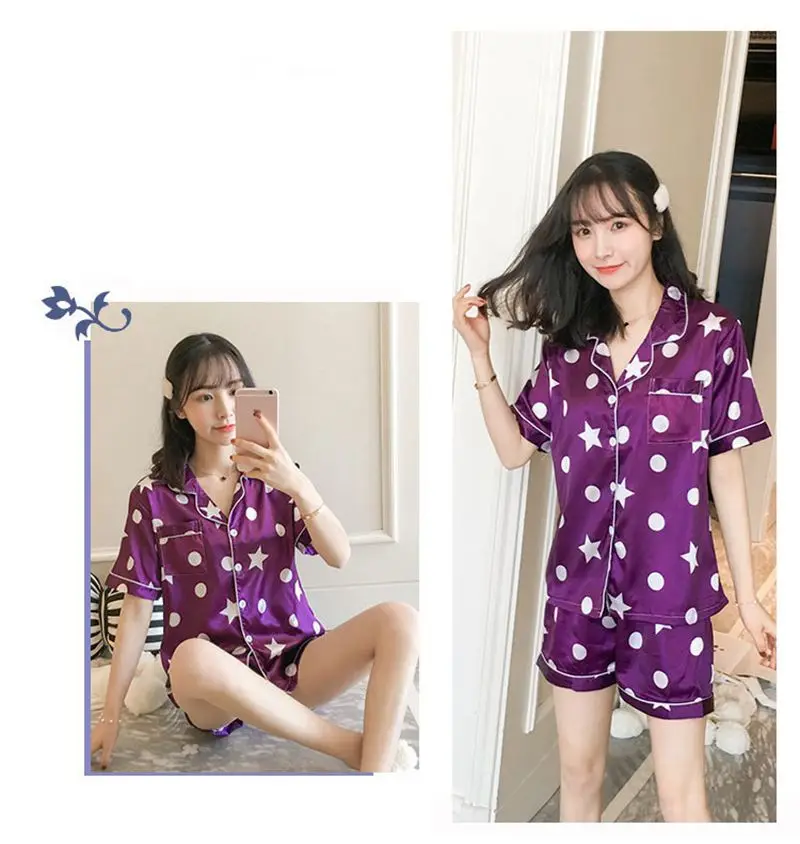 Smmoloa/женские шелковые пижамы с принтом; пижамный комплект с рукавами; одежда для сна; M-2XL