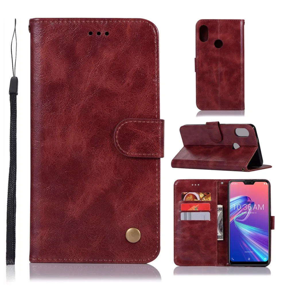 

Magnet Flip Wallet Book Phone Case Leather+TPU Cover On For Asus ZenFone Max Pro M2 M 2 ZB631KL Global 4/6 64/128 GB Shockproof