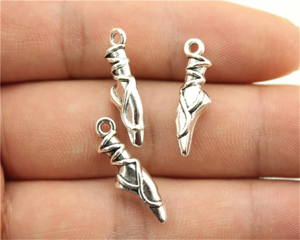 

WYSIWYG 10pcs 23x6x4mm Pendant Ballet Dancing Ballet Charm Pendants For Jewelry Making Antique Silver Ballet Shoe Pendants