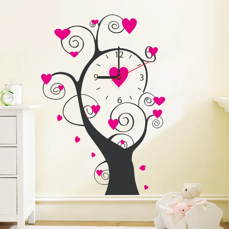 online shop 40*58cm pink love tree fancy wall clock stickers