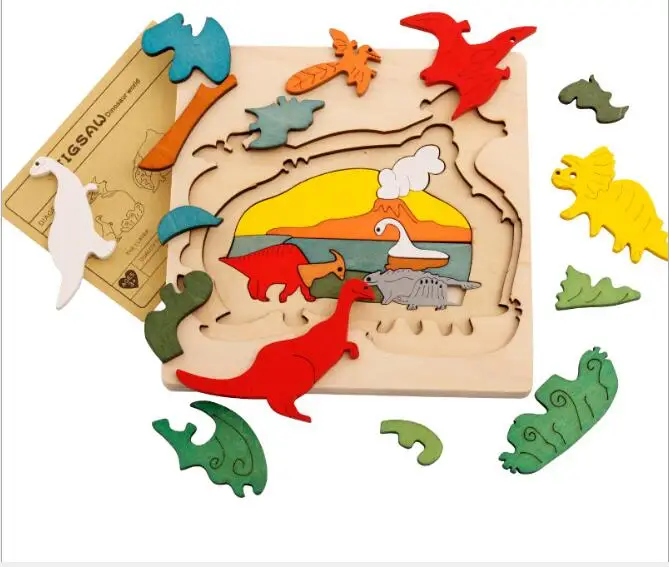 

Children's wooden toys for children cartoon animal 3D puzzle multi-layer puzzle Puzzles children's toys Early child development