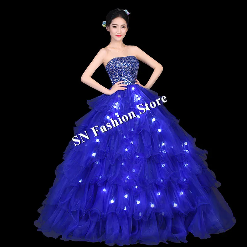 

BC14 LED light evening dance tutu dresses bra puff skirt bar party show clothe led costumes dj luminous light stage wears singer